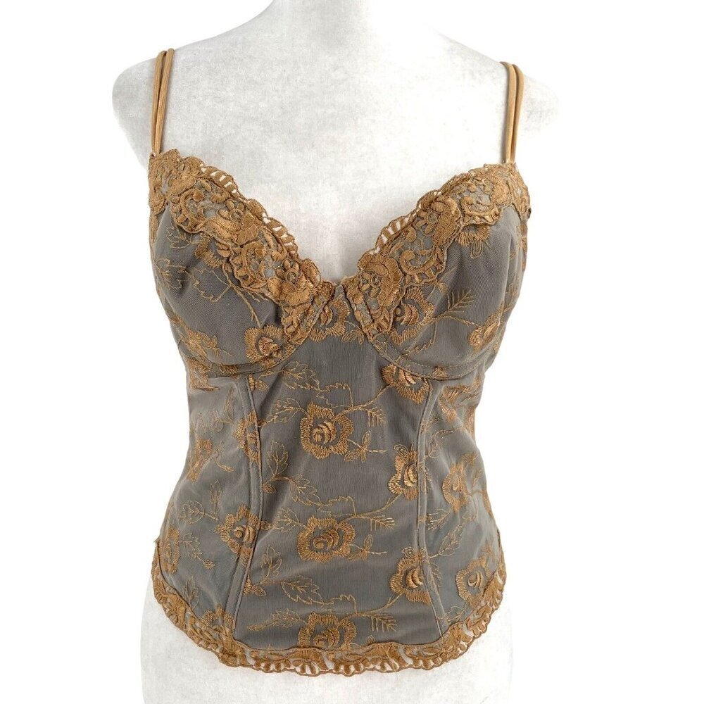 Vintage 90s Victorias Secret Regal Royal Gold Rose Corset Bustier Bra 36C RARE